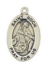 Patron Saint St Roch 7/8 Inch Oval Sterling Silver Medal on Rhodium Plated Chain picture