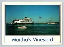 Vintage post card 5 3/4 x 4 1/8 inch MARTHAS VINEYARD Massachusetts ferryboat picture