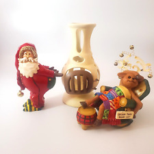Rare KSA Inc. Kurt S. Adler Resin Santa & Reindeer 3 pc Candleholder Set - Vinta picture