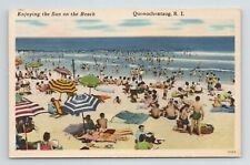 Sun Beachgoers Quonochontaug Rhode Island Blue Shutters Beach VTG RI Postcard picture
