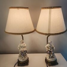 Vintage Victorian Porcelain Lady & a Gentleman Lamp w/ Lamp Shade picture