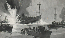British Royal Navy WWI HMS Amphion Cruiser Sinking Loss Art Postcard c.1914 picture