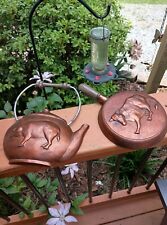 Vtg  1970s Set, 2 Resin Copper Colored Teapot/Pan Hanging Kitchen Cow/Pig Rustic picture