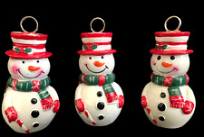 Vintage (Set of 3) Snowmen Christmas Holiday Ornaments with Red & White Top Hats picture