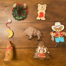 Rustic animal Christmas Ornaments Moose Bear Bison Wolf Cat Angel Mixed Lot of 6 picture