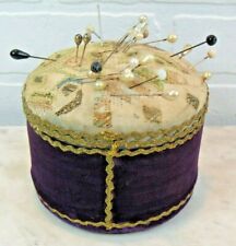 ANTIQUE VINTAGE MAKE DO , MADE FROM 19THC EMBROIDERY SCRAPE & PURPLE VELVET picture