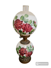 VINTAGE GONE WITH THE WIND ROUND GLOBE PARLOR TABLE LAMP hand painted ROSES 3way picture