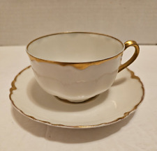 Vintage Haviland & Co LIMOGES France Teacup/Saucer White w/Gold Trim picture