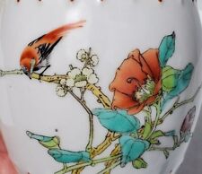 Vintage Chinese famile Rose Ginger barrel jar Enamel Birds Flower  picture