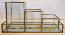 Be your own kind of Beautiful Glass Brass 4 Compartment Make up Organizer Caddy picture