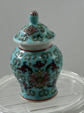 Vintage Antique Chinese Miniature Famille Rose Ginger Jar~Turquoise~Lidded~3.5” picture