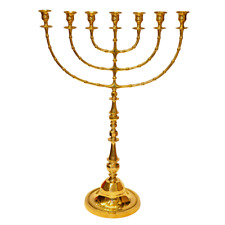 Huge Temple Menorah In Gold Plated From Holy Land Jerusalem 35.4″ / 90cm picture