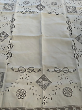 Antique Italian Cut Linen Reticella, Filet Lace, Eyelet Embroiderky Tablecloth picture