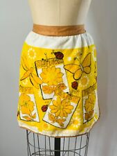 VTG 60'S-70'S YELLOW BUTTERFLY FLOWERS LOVE TERRY CLOTH TIE BACK APRON*SMALL picture