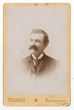 Antique c1880s ID'd Cabinet Card Tasker  Handsome Dashing Man Large Mustache picture