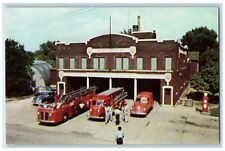 c1950's Central Fire Station Fire Trucks Officers Logansport Indiana IN Postcard picture