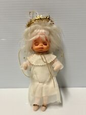 Vintage Angel Ornament Tulle Dress Mesh Wired Wings Gold Halo Felt MCM Retro picture