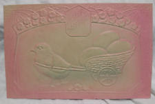 Postcard Easter Greeting Chick Pulling Cart Of Eggs Pink Card 1908 picture