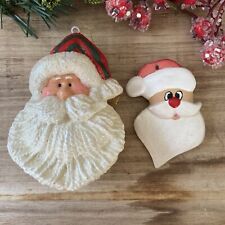 Santa Claus Head Christmas Tree Ornament Lot Of 2 Vtg 1 Ceramic 1 Plastic 1980’s picture
