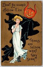 Halloween JOL horns ghost goblin lady HBG artist signed postcard PM 1911 picture