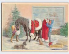 Postcard Horse and Children in Winter Coats Art Print picture