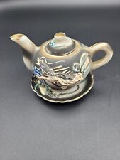 Vintage Miniature Dragonware Teapot  Saucer Japanese Moriage Black Dragon 2.5 in picture