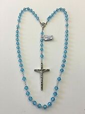 VINTAGE BLUE ROSARY SILVER CRUCIFIX NECKLACE 28