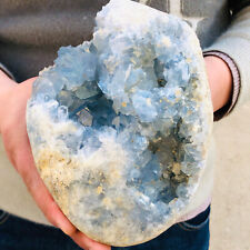 7.11LB Natural blue celestite geode quartz crystal mineral specimen healing picture