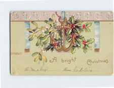 Postcard A bright Christmas with Anchor Hollies Christmas Embossed Art Print picture