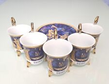 Antique Egyptian Expresso Cup & Saucer Set 6 Units, Heavy Gold Overlay & Cobalt picture