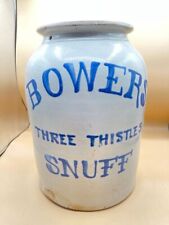 Bowers Three Thistles Snuff Stoneware Crock Rare Vintage picture