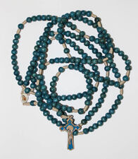 20 Decade Blue Wood Beads Rosary Holy Rosary of Sacred Mysteries +Gift Holy Card picture