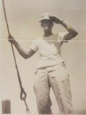 WWII Photo Navy Seaman Saluting w/ Bucket Hat Vintage Military B&W Australia ? picture