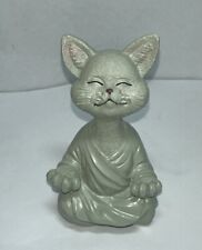 Happy Cat Whimsical Meditation Green Buddha Cat Figurine 5”x3” Whiskers Kitten picture