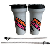 2 Vintage NOS Dunkin Donuts Cup Travel Tumbler w/ Straw & Lid Rare USA Betras picture