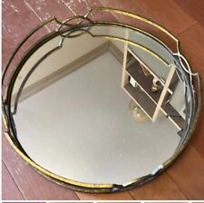 MCM 15” Oval Brass And Metal Vanity Mirror Tray Sleek Contemporary Design LN picture
