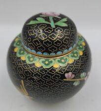 Vintage Chinese Cloisonne Covered Ginger Pot Jar Black with Flowers picture
