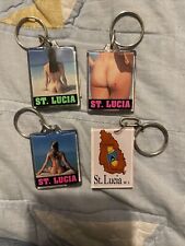 St. Lucia 4 key chains - Bare Bottoms And Island With Flag picture
