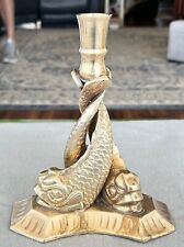 VINTAGE SOLID BRASS KOI FISH DOLPHIN BRASS CANDLE HOLDER CANDLESTICK picture