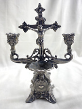 Vintage LAST RITES Sick Call CROSS Candle Holder Holy Water STATUE Pewter Color picture