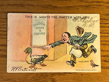 A/S Signed Outcault, Man With Pitcher Chases Duck, Saloon, PM 1907 picture
