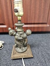Antique Cast Brass Bronze Cherub Cupid Lamp w/2 Cherubs WORKING TESTED RARE picture