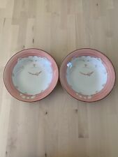 EUC Set of 2 Pink Smiling Fat Cat Porcelain 8.5” Shallow Bowls, Made In Japan picture