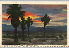 Palm Springs CA Postcard Sunset on the Desert Posted 1937 Trees Vintage Linen picture