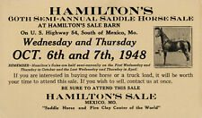 Vintage 1948 HAMILTON'S SADDLE HORSE SALE MEXICO MO MISSOURI AD POSTCARD P1R picture