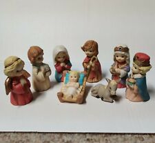 Vtg (8 Pc) Nativity Scene Mary Joseph Angel King Baby Jesus Ceramic 3.5