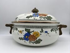 ASTA Enamelware Pot Casserole Dutch Oven Germany 1960s Brass Floral picture
