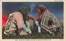 1937 Native American Women Smoking, Blackfeet by Hileman Vintage Linen Postcard picture