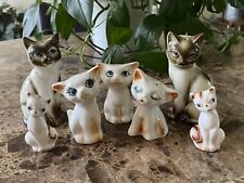 Lot of 7 vintage SIAMESE CAT figurines salt & pepper toothpick holder kitschy picture