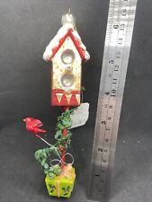 Raz Imports Bird House Glass Christmas Ornament Cardinal With Present picture